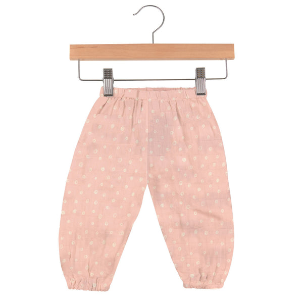 Pink Pearl Polka Dot Bamboo Muslin Newcastle Mini Pants